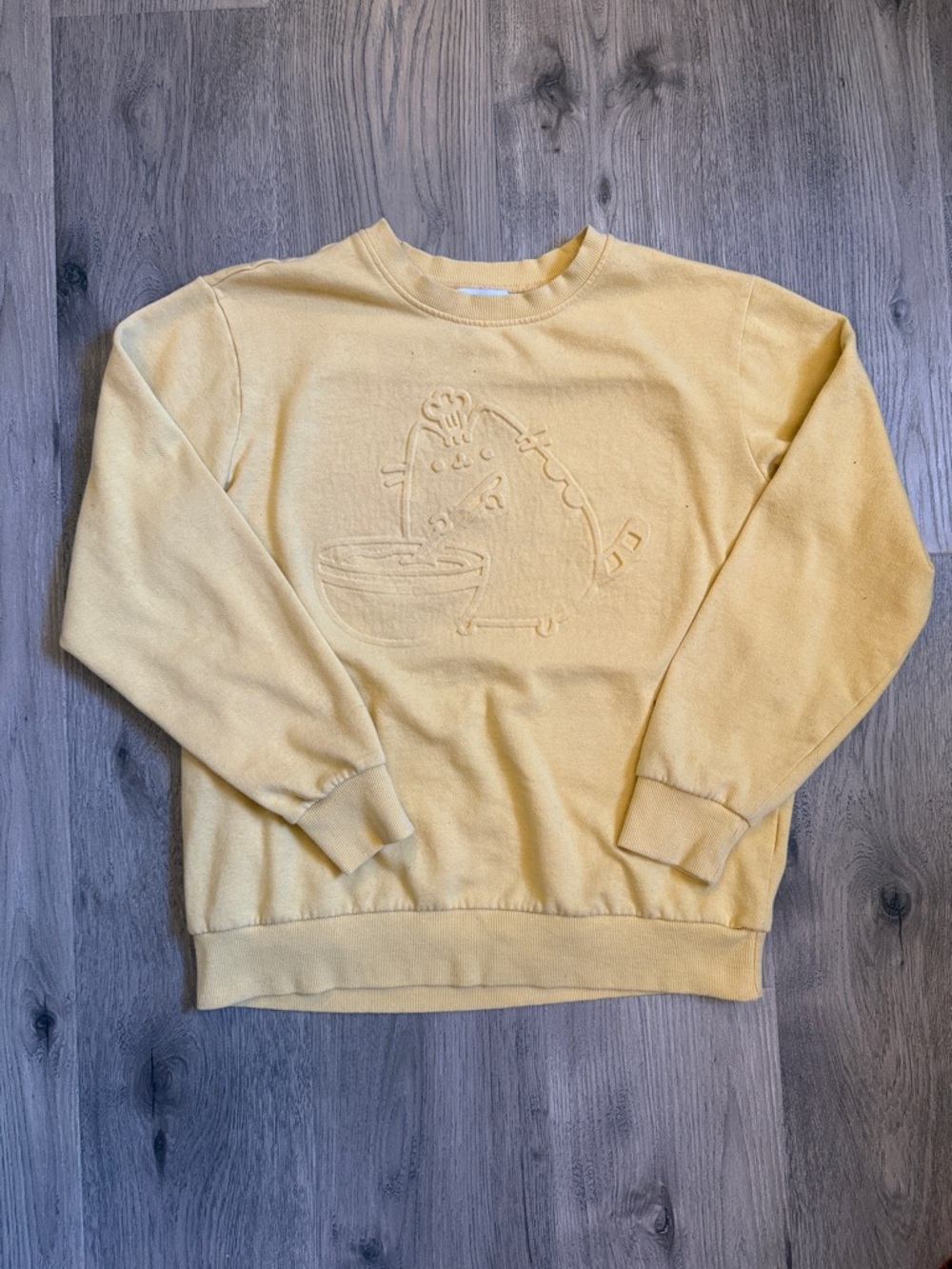 Pusheen Yellow Crewneck Sweatshirt with Embossed Cat Design
